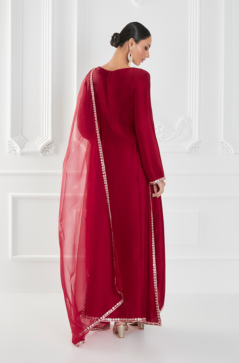 Crimson Dupion Crepe Kurta Set