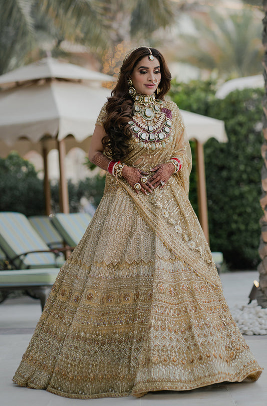 Bride: Akshita Arora in our Gold Embroidered Lehenga Set