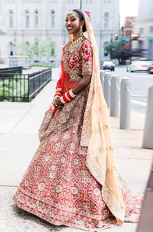 Bride: Vanessa Stay Aulak wearing our Red Zardosi Lehenga Set
