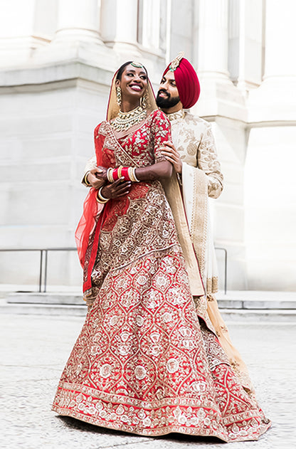 Bride: Vanessa Stay Aulak wearing our Red Zardosi Lehenga Set