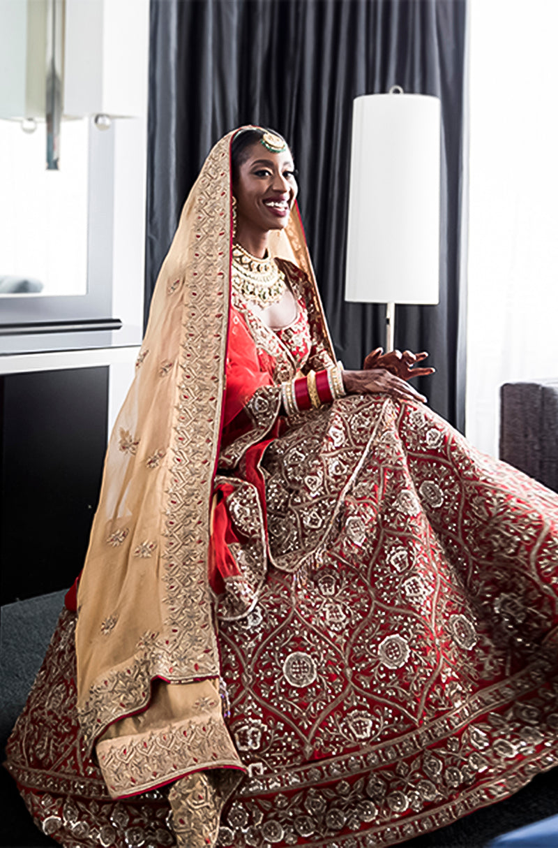 Bride: Vanessa Stay Aulak wearing our Red Zardosi Lehenga Set