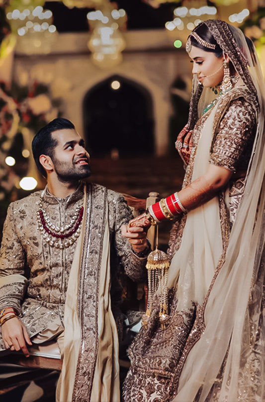 Bride: Yashita Jain & Groom: Aniket Thurria in our Nooraniyat  Zardosi Collection