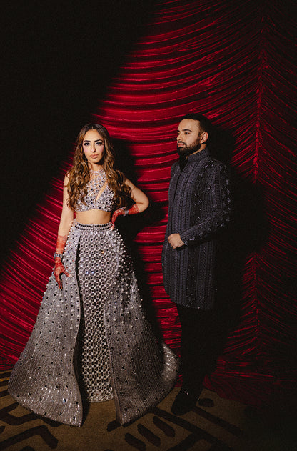 Bride: Maleikah in our Silver Embroidered Lehenga Set