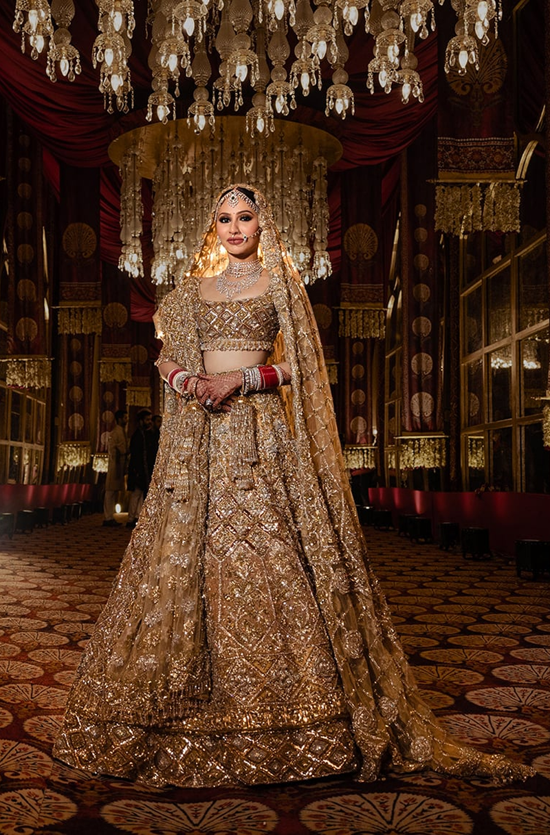Bride: Sanya Madan in our Handcrafted Gold Lehenga Set