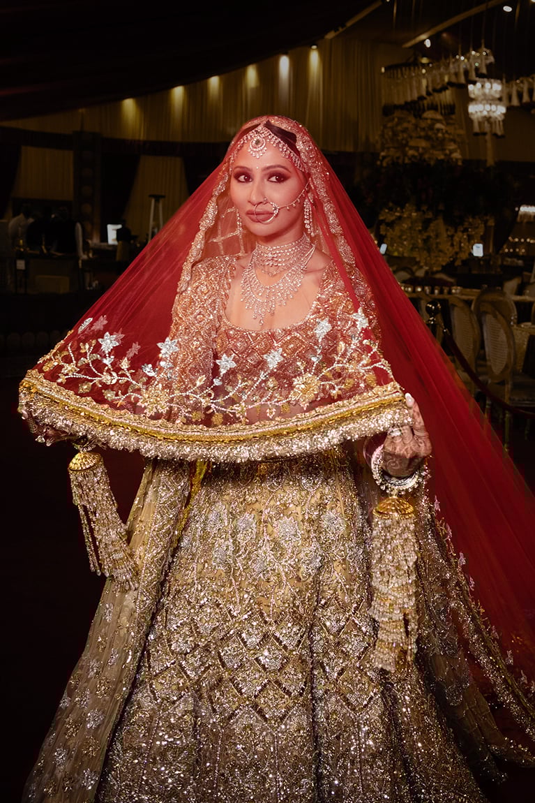 Bride: Sanya Madan in our Handcrafted Gold Lehenga Set