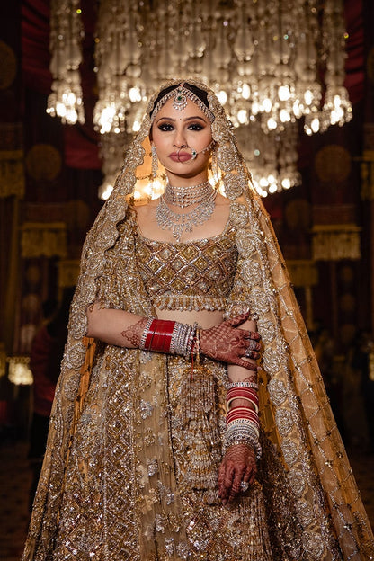 Bride: Sanya Madan in our Handcrafted Gold Lehenga Set
