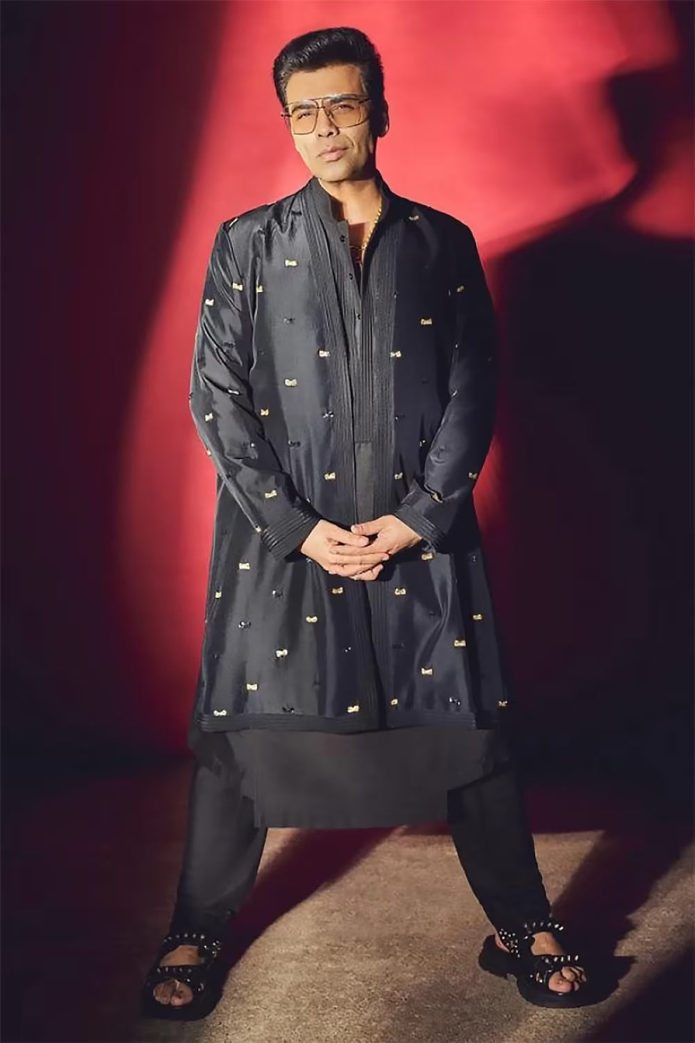 Karan Johar in Black Embellished Jacket Set