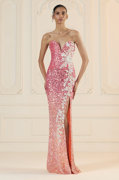 Peach Shaded Sequin Off-Shoulder Gown