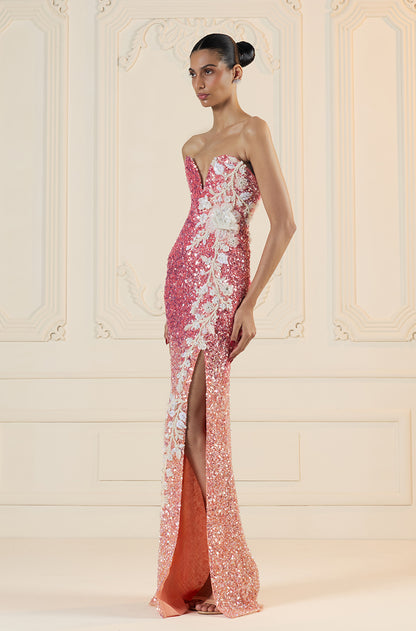 Peach Shaded Sequin Off-Shoulder Gown