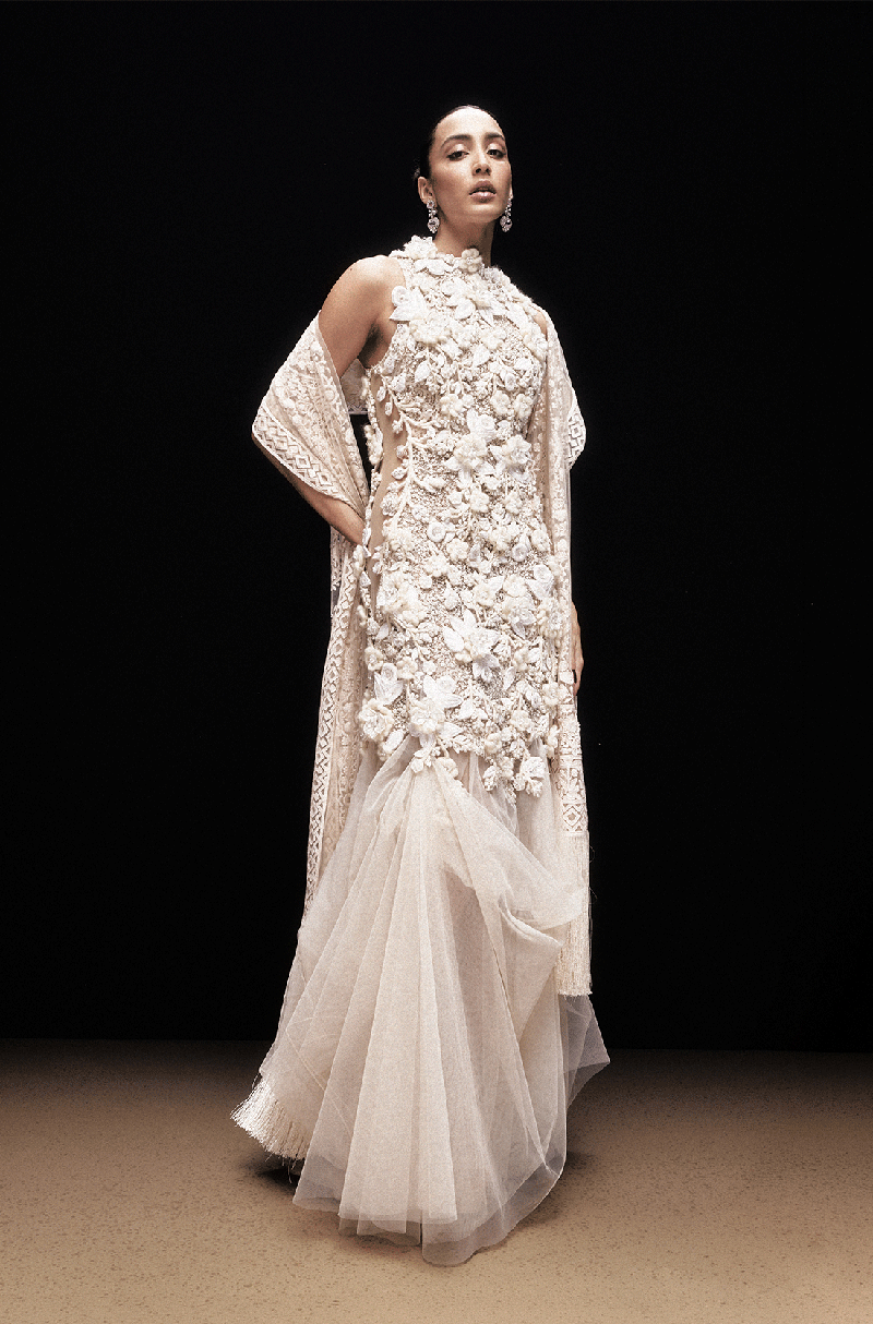 Ivory French Lace Gown With 3D Flowers Gown