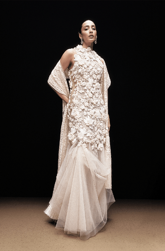 Ivory French Lace Gown With 3D Flowers Gown