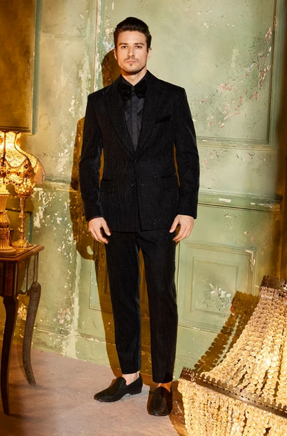 Black Velvet Embroidered Blazer Set