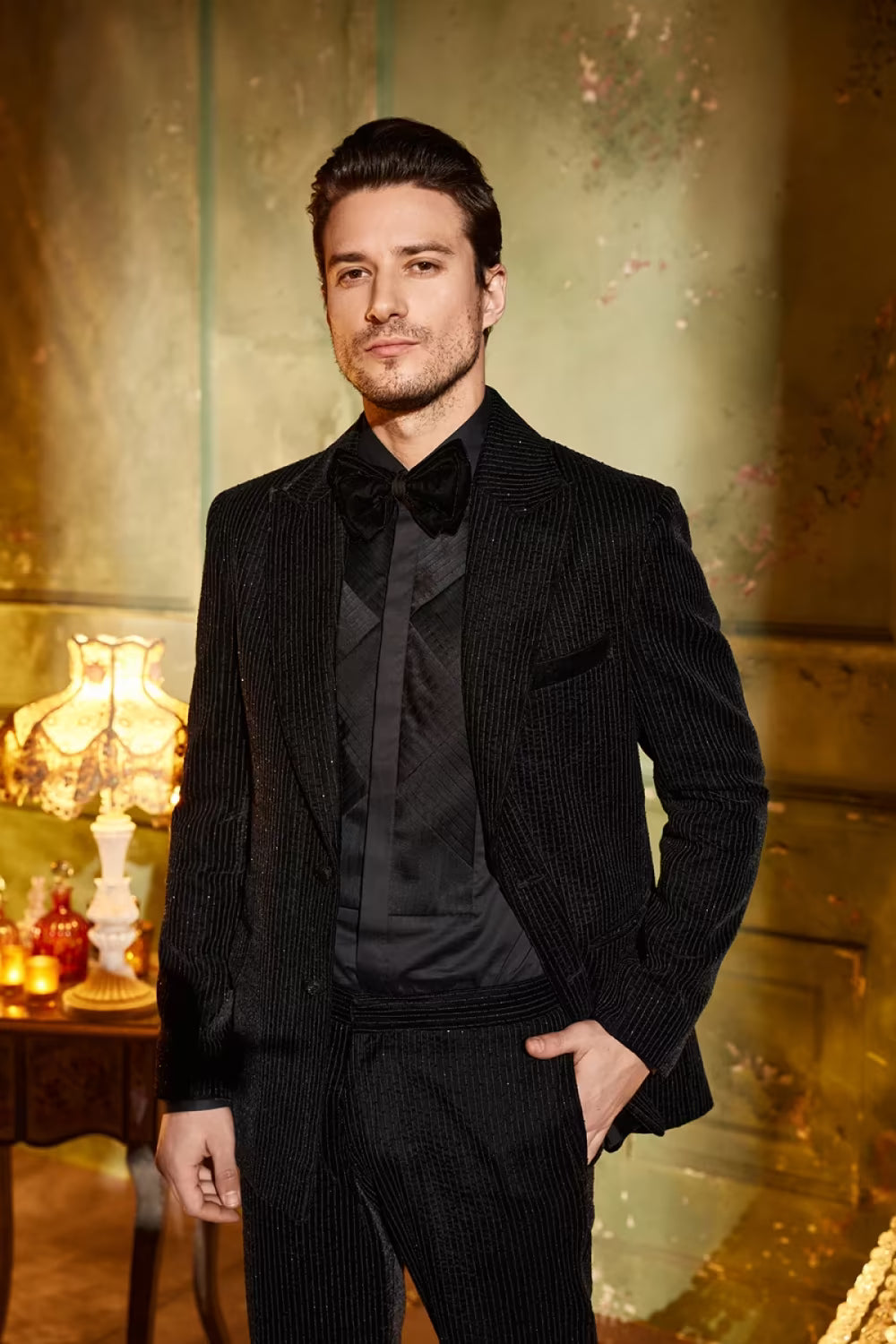 Black Velvet Embroidered Blazer Set