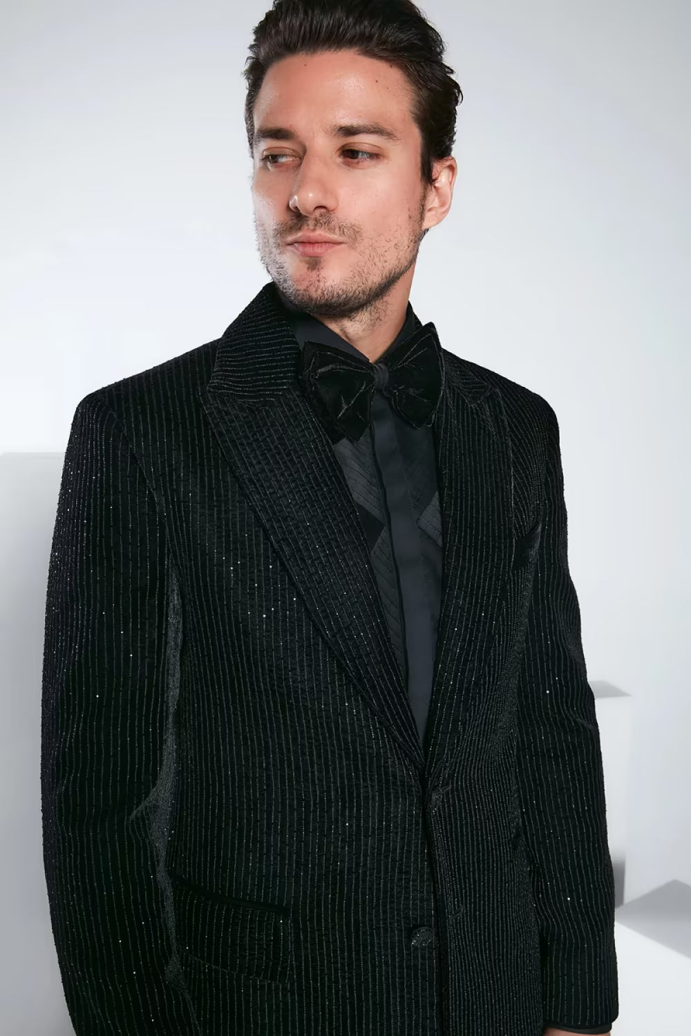 Black Velvet Embroidered Blazer Set