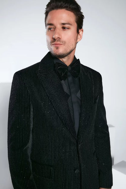 Black Velvet Embroidered Blazer Set