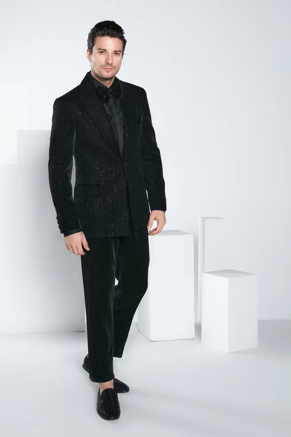 Black Velvet Embroidered Blazer Set