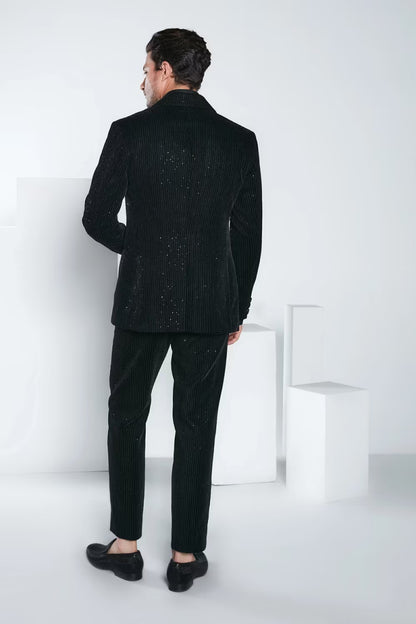 Black Velvet Embroidered Blazer Set