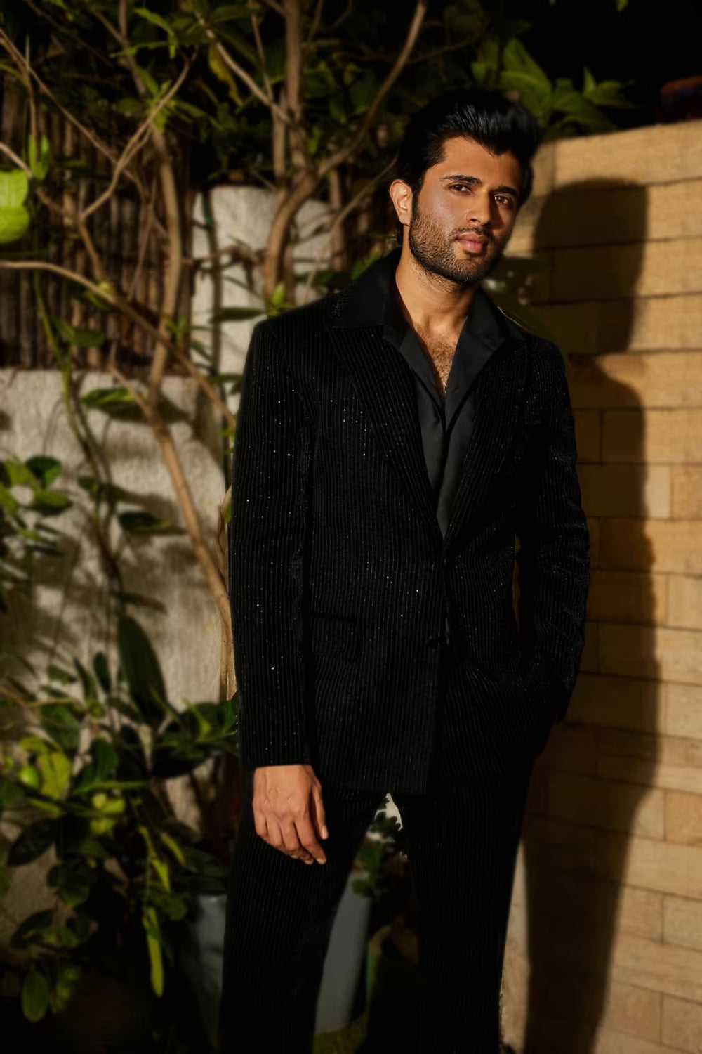 Vijay Devarakonda in our Black Velvet Embroidered Blazer Set