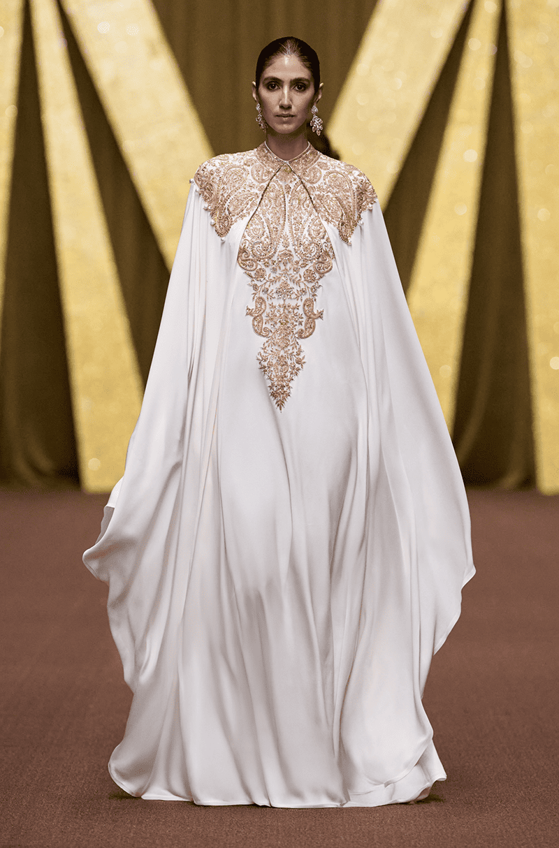 Ivory & Gold Paisley Marori Embroidered Kaftan