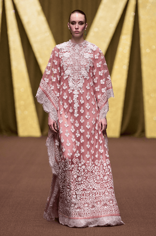 Dusty Plum Floral Motif Mijwan Kaftan