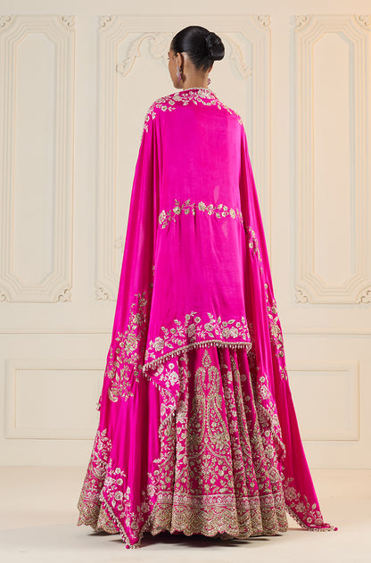Bright Pink Floral Thread Embroidered Lehenga Set