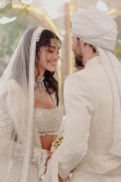 Bride: Alanna Panday Wearing Our Ivory Lehenga Set