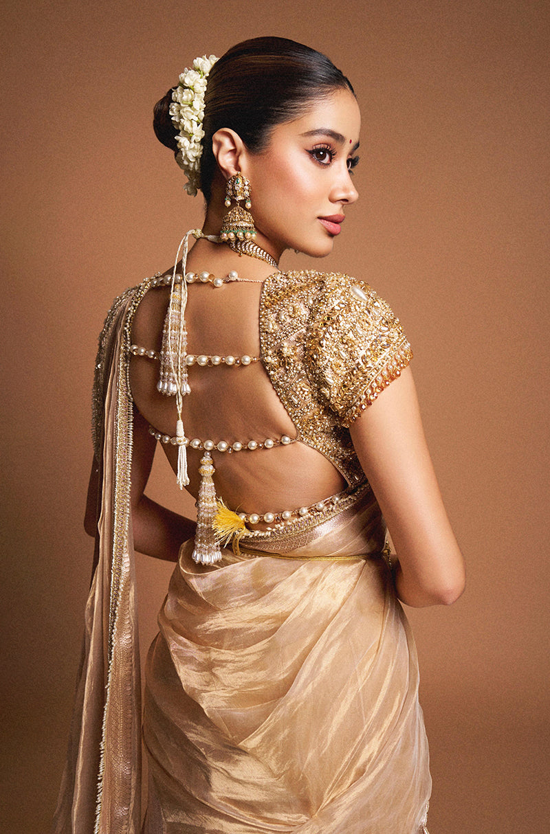 Janhvi Kapoor in our Gold  Handwoven Tissue Lehenga Set