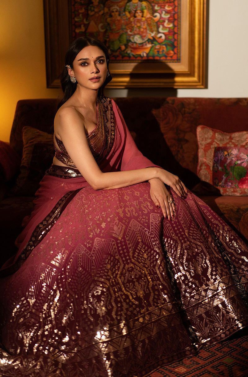 Aditi Rao Hydari in our Old Rose Shaded Lehenga Set