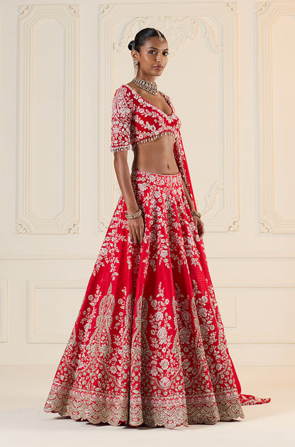 Red Paisley & Ivory Floral Embroidered Lehenga Set