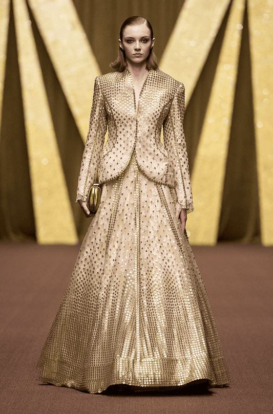 Beige Chantilly Lace Lehenga Set