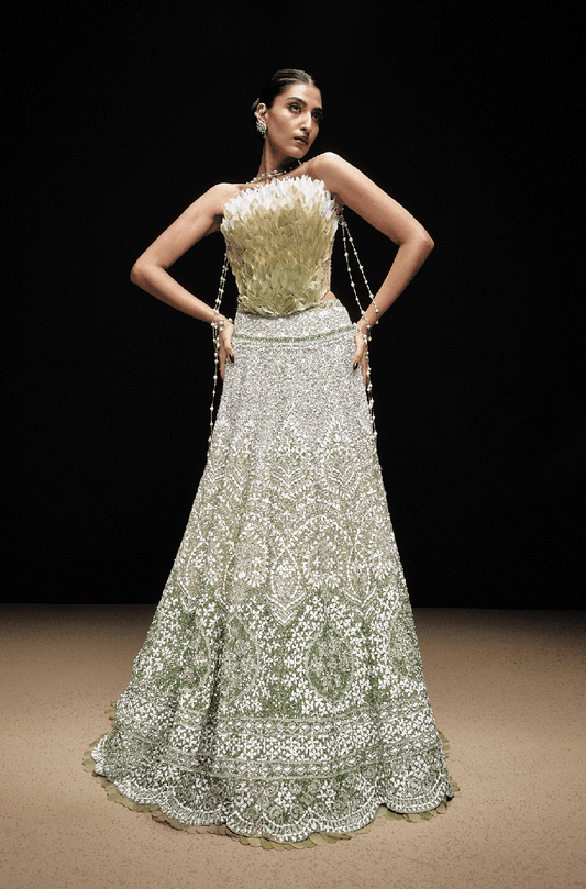Green Ombré Mijwan Lehenga Set