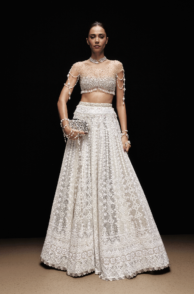 Shades Of Silver Sequin Mijwan Linear Diamond Lines Lehenga Set