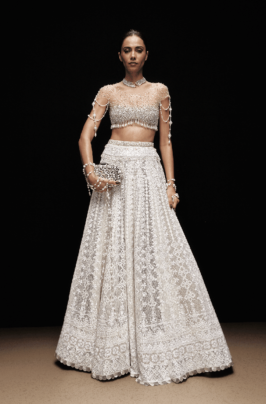 Shades Of Silver Sequin Mijwan Linear Diamond Lines Lehenga Set