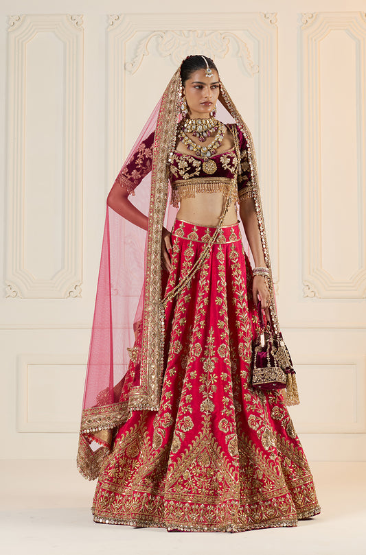 Red With Gold Zardozi Embroidered Lehenga Set