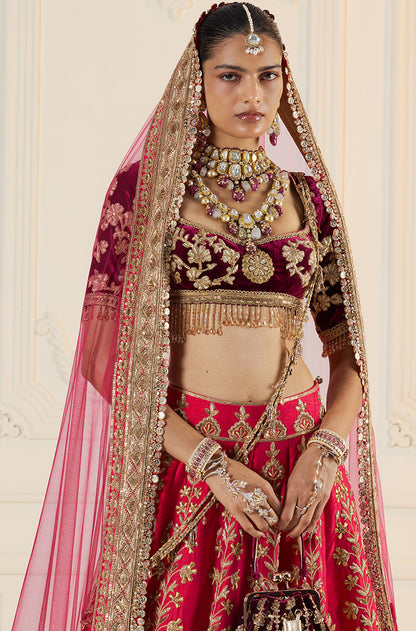 Red With Gold Zardozi Embroidered Lehenga Set