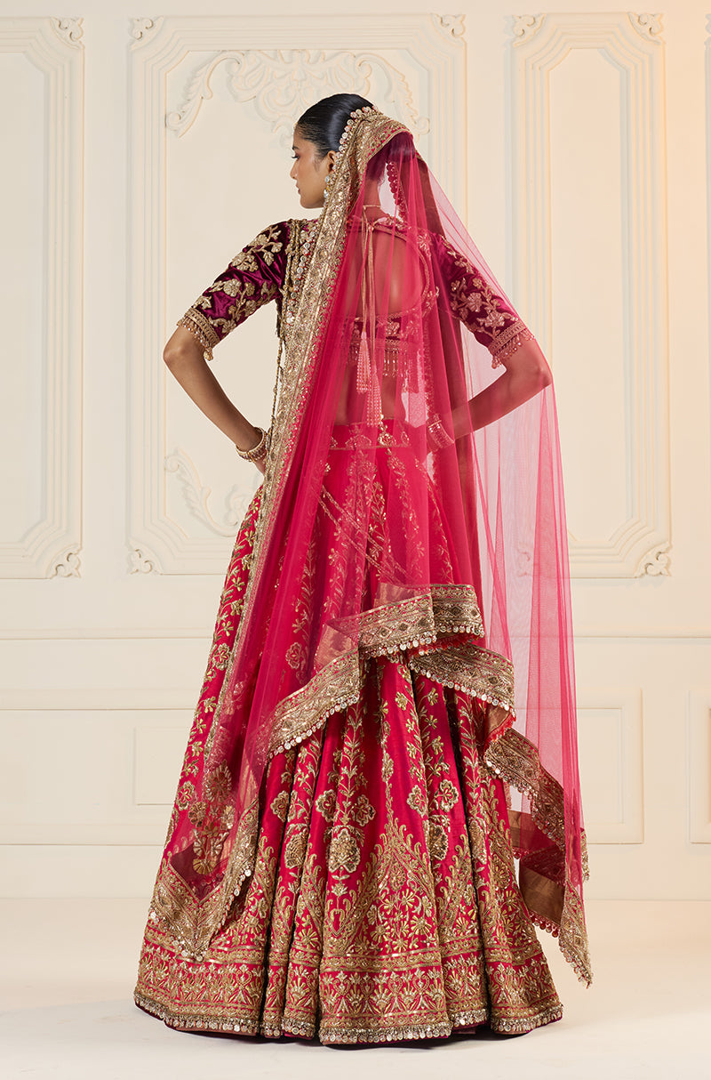 Red With Gold Zardozi Embroidered Lehenga Set