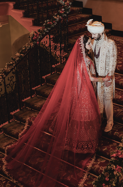 Bride: Vedika Karnani & Groom: Rishi Sujan in our Signature Embroidered Ensemble