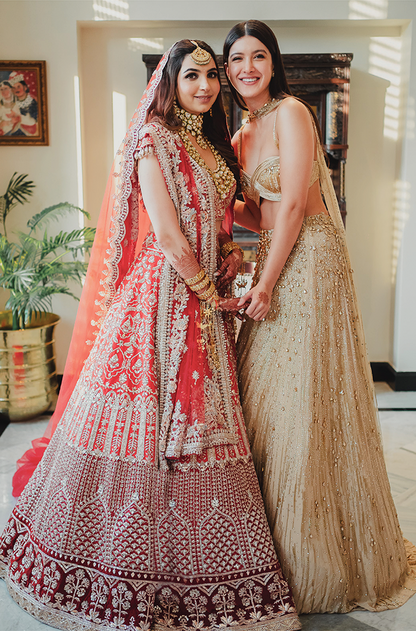 Bride: Vedika Karnani & Groom: Rishi Sujan in our Signature Embroidered Ensemble