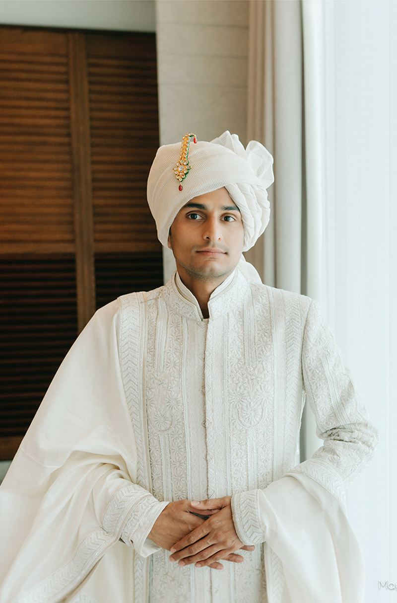 Groom: Sidhant Shetty in Mijwan Chikankari Sherwani Set
