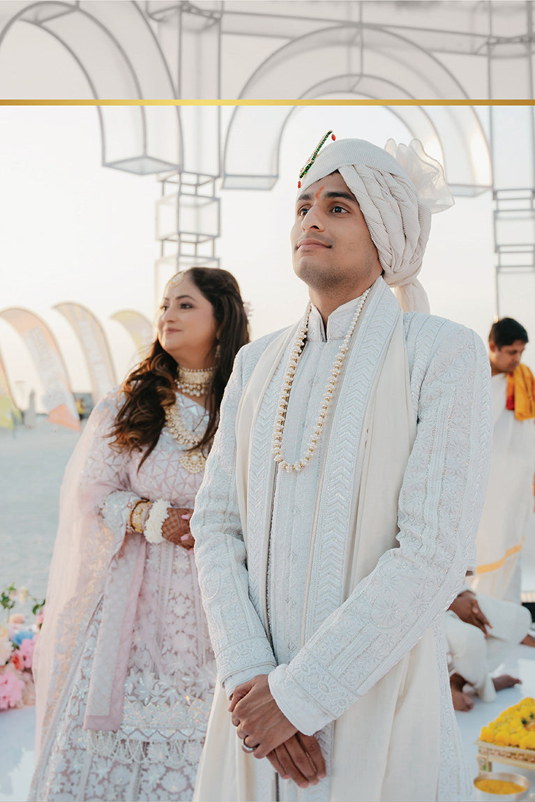 Groom: Sidhant Shetty in Mijwan Chikankari Sherwani Set
