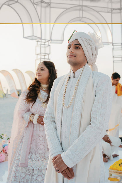 Groom: Sidhant Shetty in Mijwan Chikankari Sherwani Set