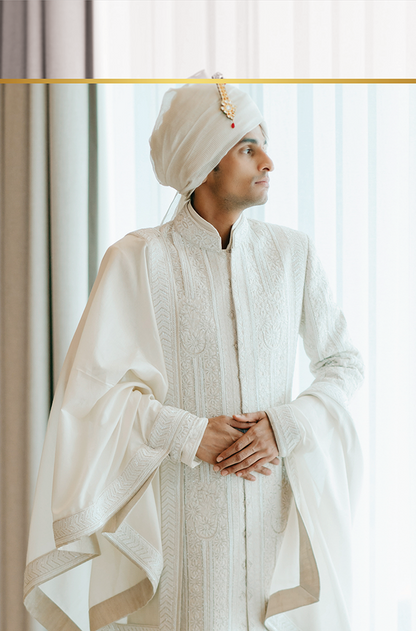 Groom: Sidhant Shetty in Mijwan Chikankari Sherwani Set
