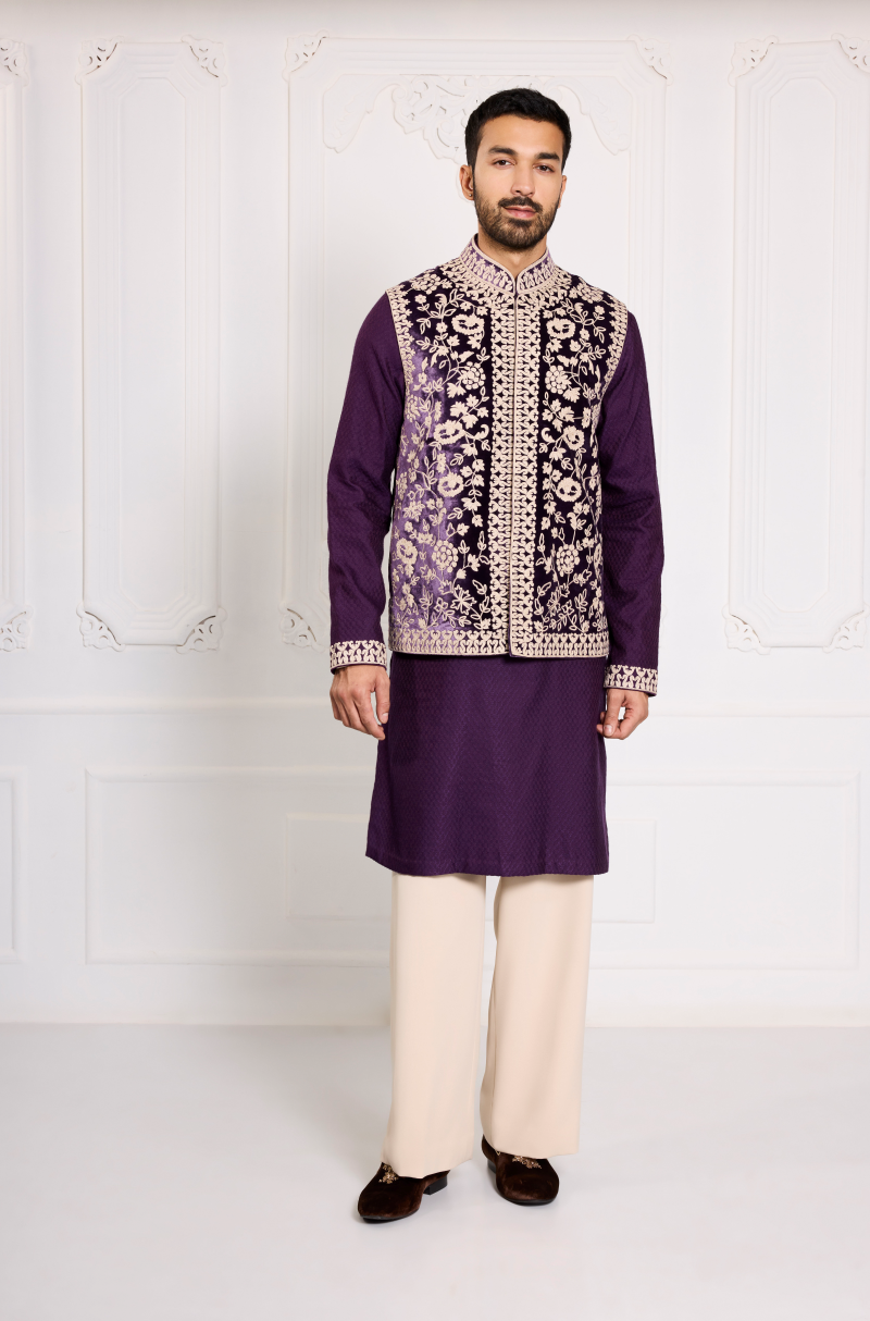 Purple Dori Embroidered Bundi Set