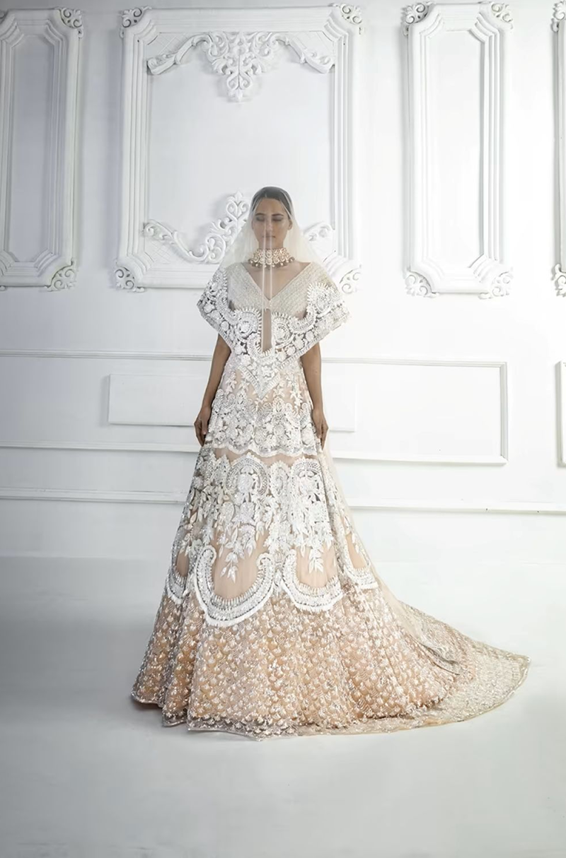 Peach Kashmiri Lehenga Set