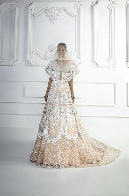 Peach Kashmiri Lehenga Set