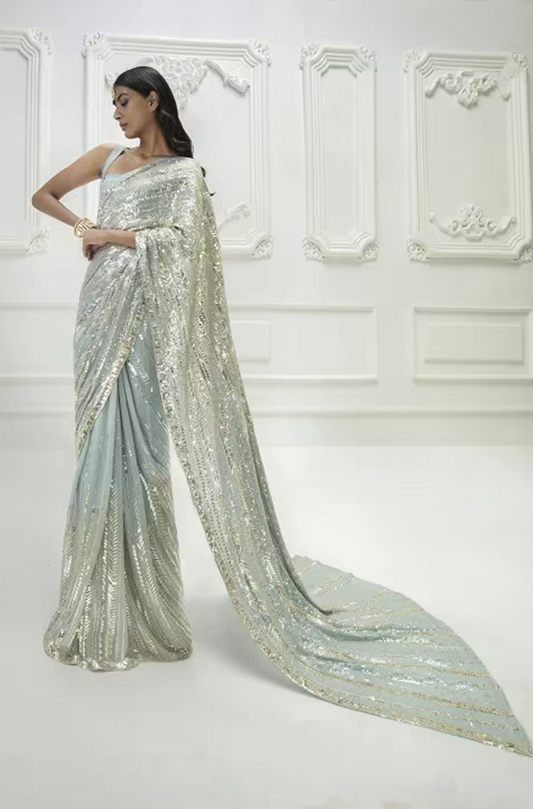 Light Turquoise Blue Saree Set