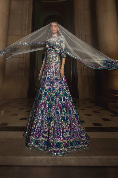 Peacock-Hued Sequins Gown