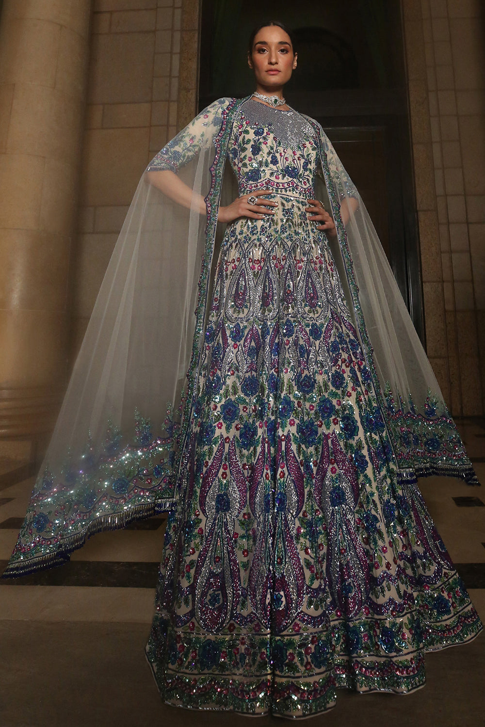 Peacock-Hued Sequins Gown