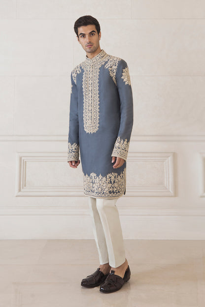 Steel Blue Two Tone Spun Silk Kurta Set