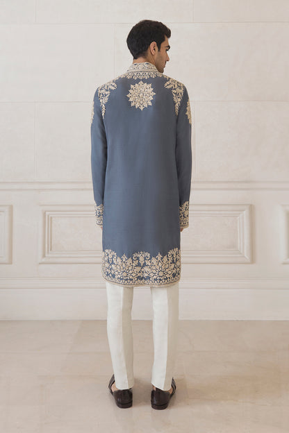 Steel Blue Two Tone Spun Silk Kurta Set